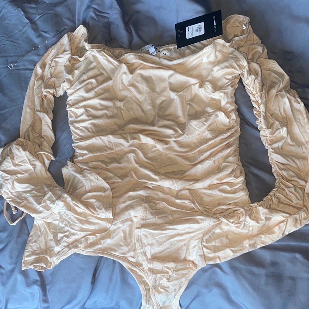 Cream Rutched Fitted Bodysuit Fashion Nova